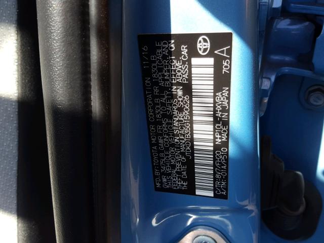 JTDKDTB35G1590626 - 2016 TOYOTA PRIUS C BLUE photo 10