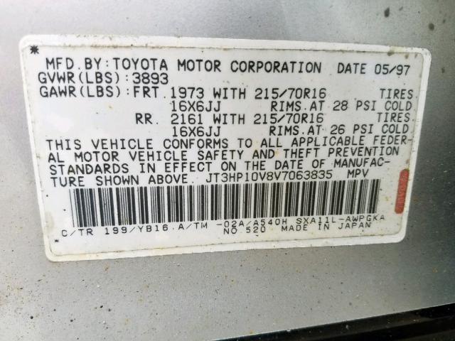 JT3HP10V8V7063835 - 1997 TOYOTA RAV4 SILVER photo 10