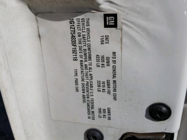 1G1ZT54835F192118 - 2005 CHEVROLET MALIBU LS WHITE photo 10