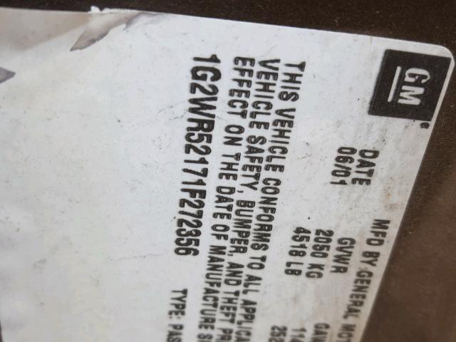 1G2WR52171F272356 - 2001 PONTIAC GRAND PRIX ყავისფერი ფოტო 10