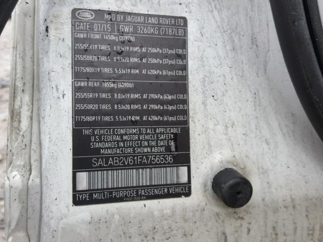 SALAB2V61FA756536 - 2015 LAND ROVER LR4 თეთრი ფოტო 10