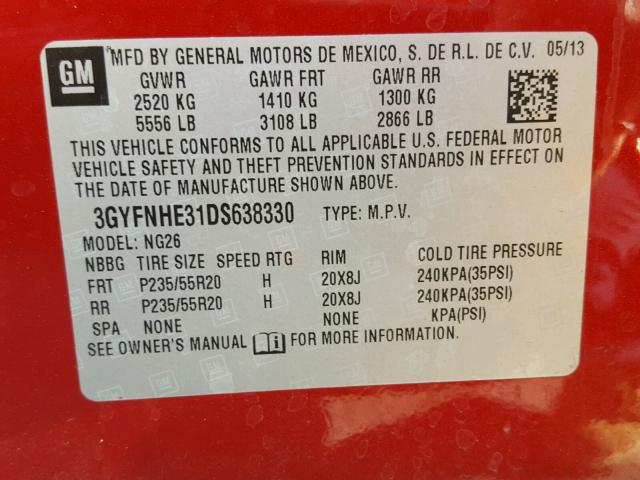 3GYFNHE31DS638330 - 2013 CADILLAC SRX PERFOR RED photo 10