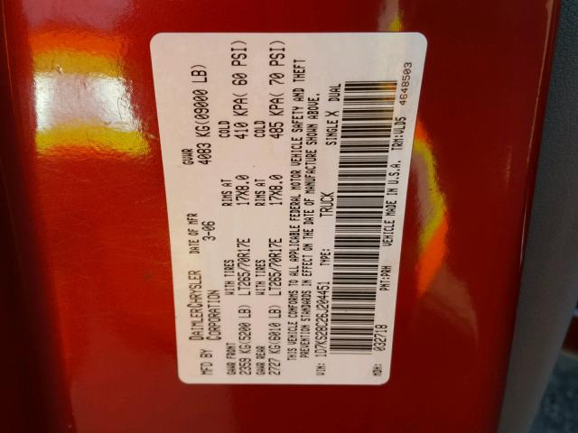 1D7KS28C26J204451 - 2006 DODGE RAM 2500 S წითელი ფოტო 10