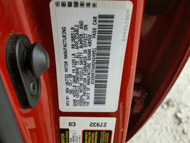 5Y2SP67049Z424951 - 2009 PONTIAC VIBE RED photo 10