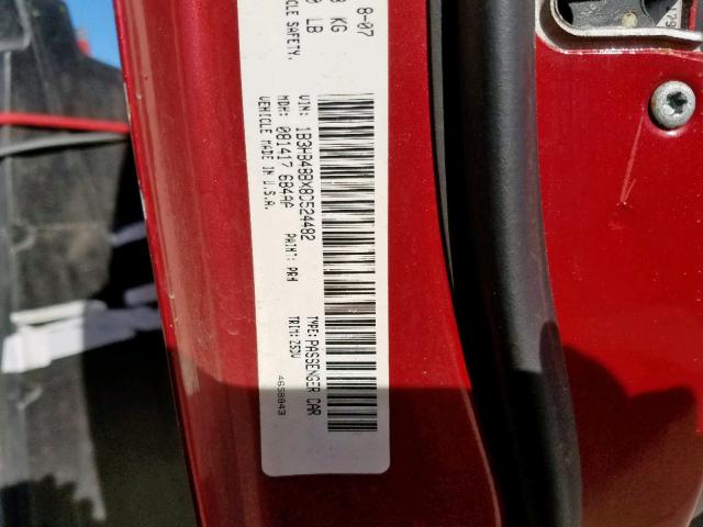 1B3HB48BX8D524482 - 2008 DODGE CALIBER SX RED photo 10