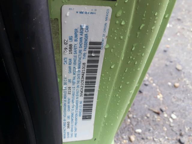 3VWCK21C53M421318 - 2003 VOLKSWAGEN NEW BEETLE Yaşıl foto 10