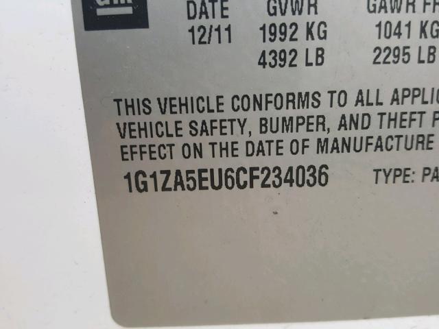 1G1ZA5EU6CF234036 - 2012 CHEVROLET MALIBU LS 白色 照片 10