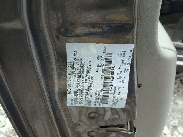 1FAFP34N46W181483 - 2006 FORD FOCUS ZX4 GRAY photo 10