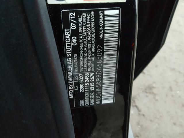 WDDHF5KB8DA685092 - 2013 MERCEDES-BENZ E 350 BLACK photo 10