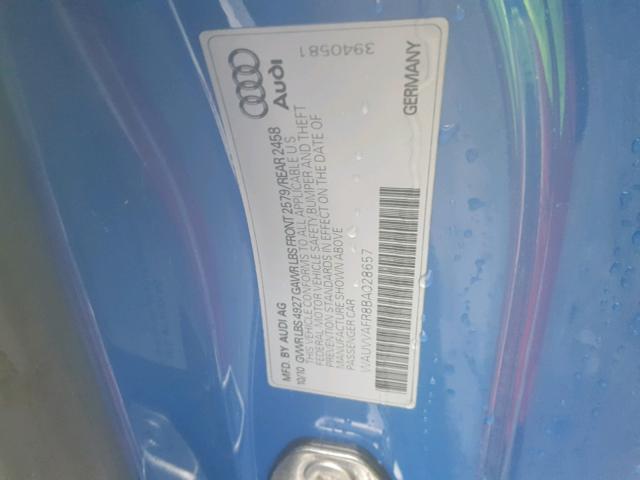 WAUVVAFR8BA028657 - 2011 AUDI S5 PRESTIG BLUE photo 10