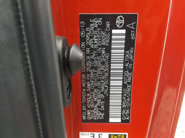 JTKJF5C7XE3069740 - 2014 TOYOTA SCION TC 红色 照片 10