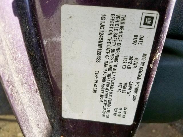 1G1JC1245VM128423 - 1997 CHEVROLET CAVALIER B PURPLE photo 10