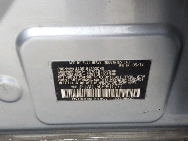 JF1VA1J66F9810772 - 2015 SUBARU WRX LIMITE SILVER photo 10