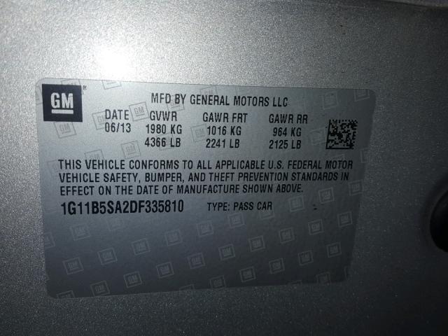 1G11B5SA2DF335810 - 2013 CHEVROLET MALIBU LS 银色 照片 10