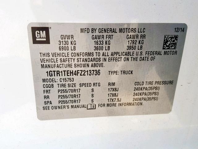 1GTR1TEH4FZ213736 - 2015 GMC SIERRA C15 WHITE photo 10