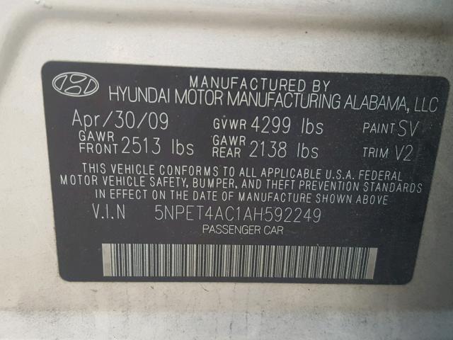 5NPET4AC1AH592249 - 2010 HYUNDAI SONATA GLS SILVER photo 10