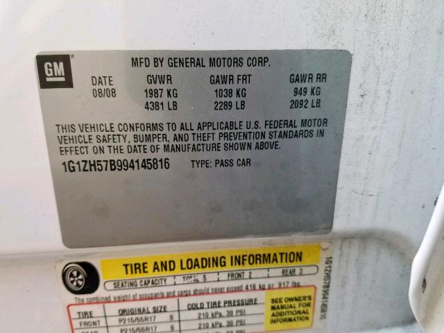 1G1ZH57B994145816 - 2009 CHEVROLET MALIBU 1LT 白色 照片 10