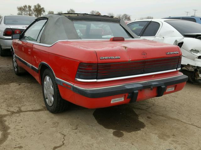 1C3XJ5530LG499829 - 1990 CHRYSLER LEBARON PR RED photo 3