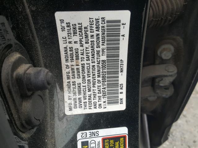 19XFA1F69BE010058 - 2011 HONDA CIVIC LX-S Schwarz Foto 10