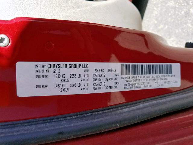 2C4RDGBG7CR222351 - 2012 DODGE GRAND CARA RED photo 10