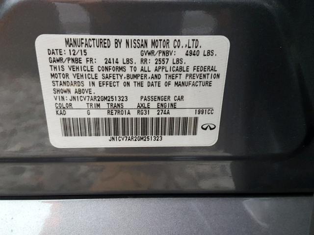 JN1CV7AR2GM251323 - 2016 INFINITI Q50 BASE GRAY photo 10