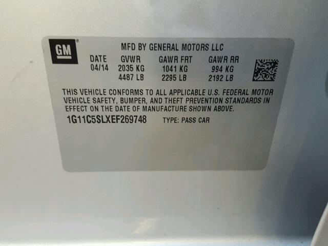 1G11C5SLXEF269748 - 2014 CHEVROLET MALIBU 1LT 银色 照片 10