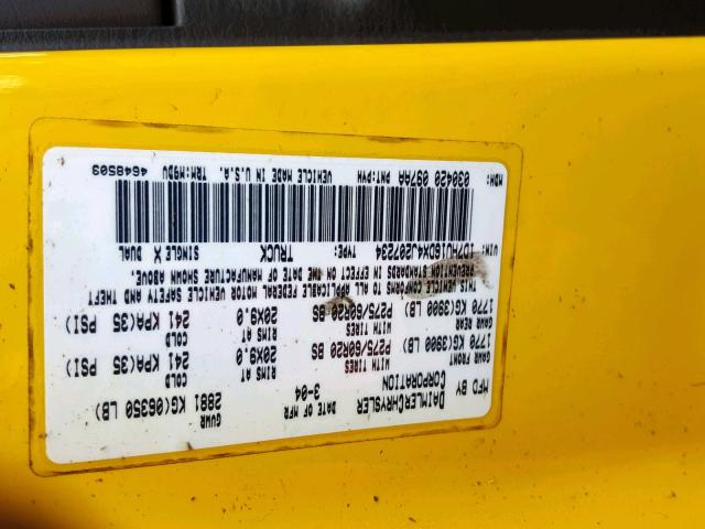 1D7HU16DX4J207234 - 2004 DODGE RAM 1500 S YELLOW photo 10