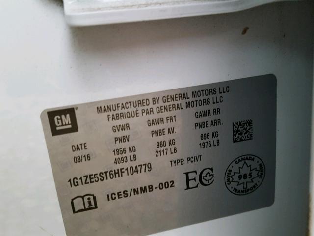 1G1ZE5ST6HF104779 - 2017 CHEVROLET MALIBU LT WHITE photo 10