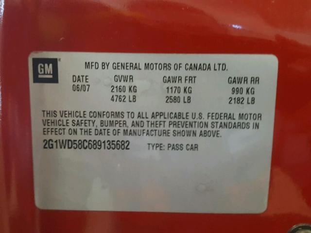 2G1WD58C689135682 - 2008 CHEVROLET IMPALA SUP RED photo 10