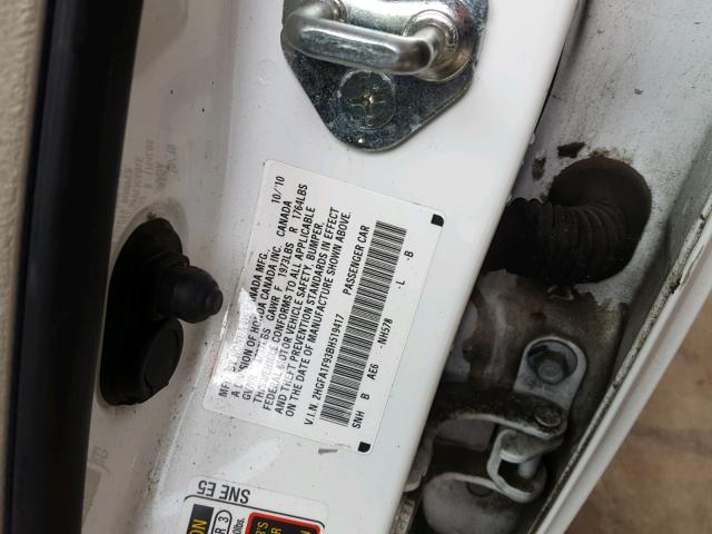 2HGFA1F93BH519417 - 2011 HONDA CIVIC EXL WHITE photo 10