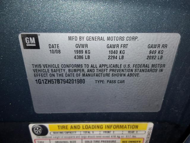 1G1ZH57B794201980 - 2009 CHEVROLET MALIBU 1LT TEAL photo 10