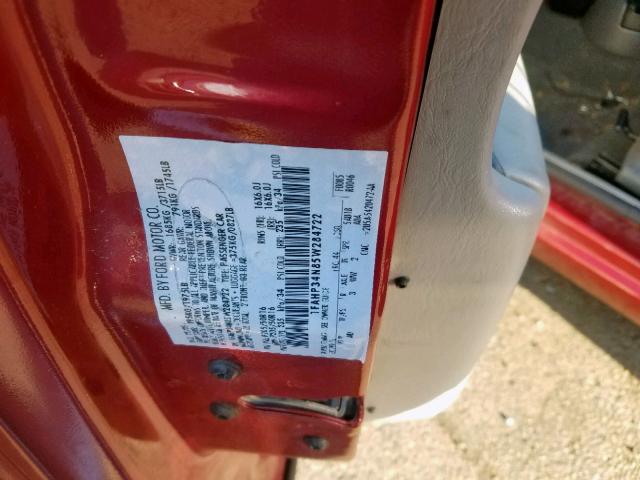 1FAHP34N85W284722 - 2005 FORD FOCUS ZX4 RED photo 10