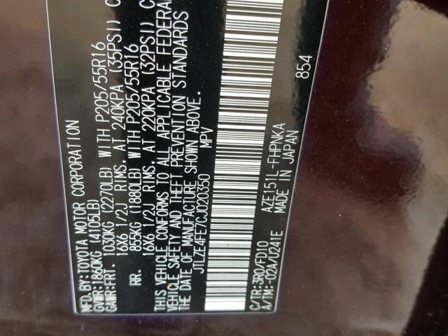 JTLZE4FE7CJ020350 - 2012 TOYOTA SCION XB Bordo foto 10