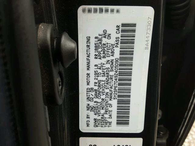 5Y2SP67049Z405090 - 2009 PONTIAC VIBE CHARCOAL photo 10