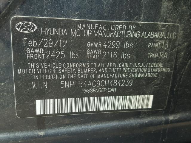 5NPEB4AC9CH484239 - 2012 HYUNDAI SONATA GLS BLUE photo 10