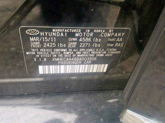 KMHEC4A46BA003306 - 2011 HYUNDAI SONATA HYB BLACK photo 10