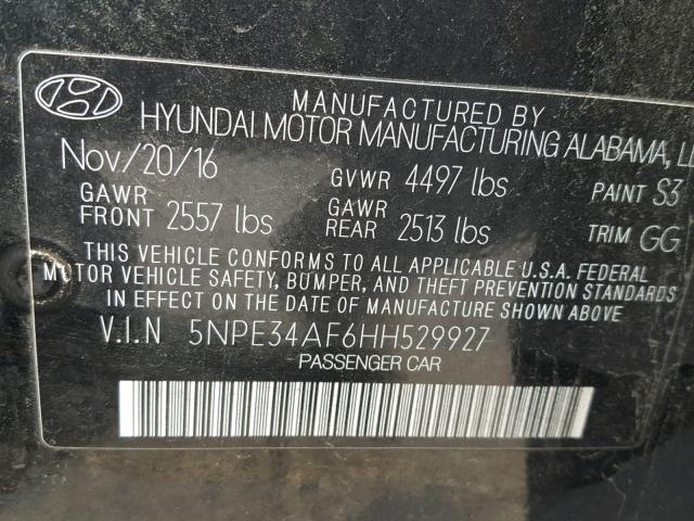 5NPE34AF6HH529927 - 2017 HYUNDAI SONATA SPO BLACK photo 10