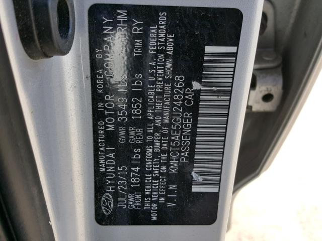 KMHCT5AE5GU248268 - 2016 HYUNDAI ACCENT SE SILVER photo 10