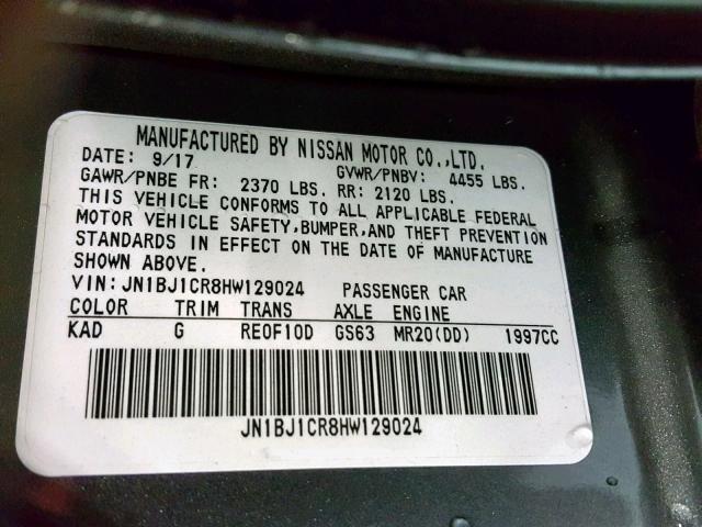 JN1BJ1CR8HW129024 - 2017 NISSAN ROGUE GRAY photo 10