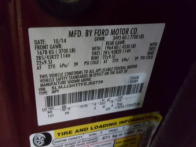 5LMJJ3HT7FEJ02739 - 2015 LINCOLN NAVIGATOR Qırmızı foto 10