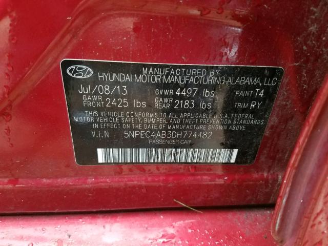 5NPEC4AB3DH774482 - 2013 HYUNDAI SONATA SE RED photo 10