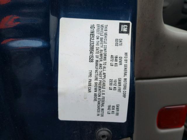 1G1NE52J32M641528 - 2002 CHEVROLET MALIBU LS 蓝色 照片 10