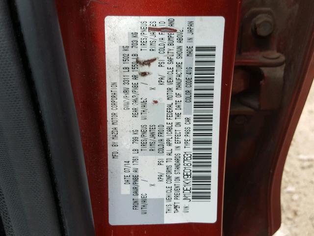 JM1DE1KY9E0187631 - 2014 MAZDA MAZDA2 SPO RED photo 10