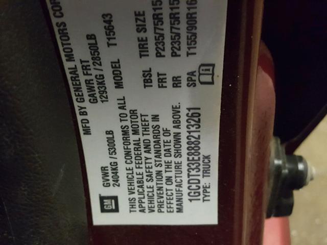 1GCDT33E888213261 - 2008 CHEVROLET COLORADO L MAROON photo 10