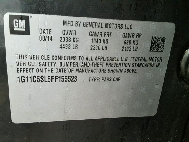 1G11C5SL6FF155523 - 2015 CHEVROLET MALIBU 1LT CHARCOAL photo 10