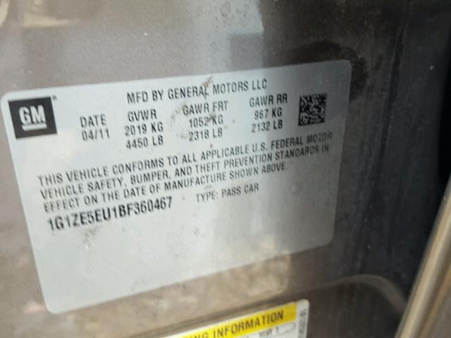 1G1ZE5EU1BF360467 - 2011 CHEVROLET MALIBU LTZ ყავისფერი ფოტო 10