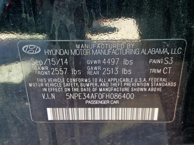 5NPE34AF0FH086400 - 2015 HYUNDAI SONATA SPO BLACK photo 10