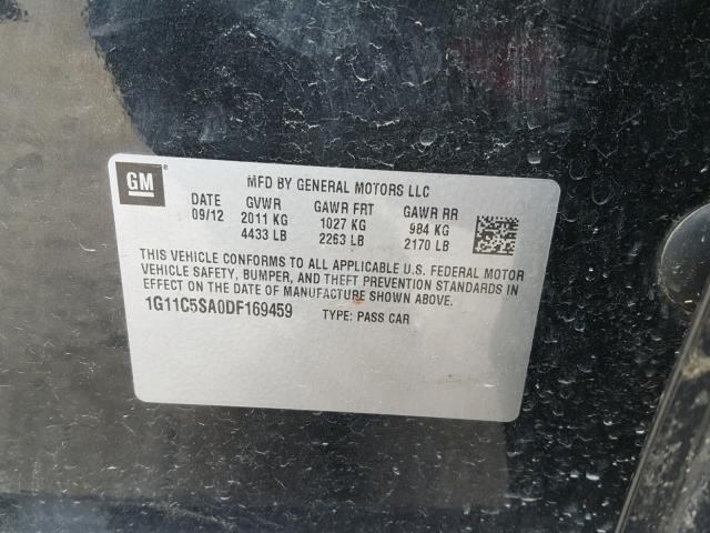 1G11C5SA0DF169459 - 2013 CHEVROLET MALIBU 1LT BLACK photo 10