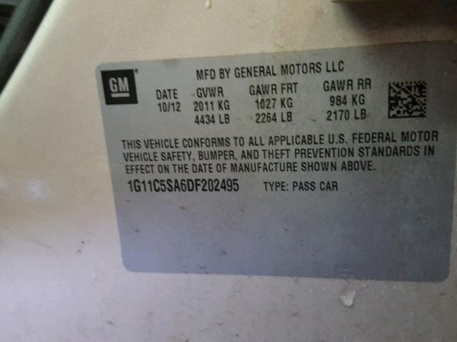 1G11C5SA6DF202495 - 2013 CHEVROLET MALIBU 1LT TAN photo 10