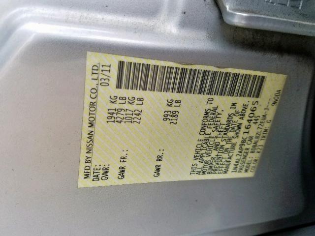 1N4AL2AP9BC164065 - 2011 NISSAN ALTIMA BAS SILVER photo 10